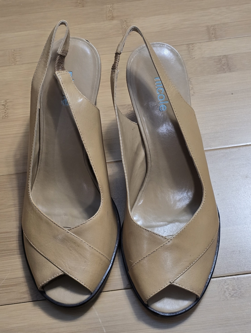 Nicole Women’s Slingback Peep-Toe Heels in Tan